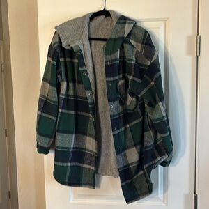 Oversized plaid Shacket w hoodie